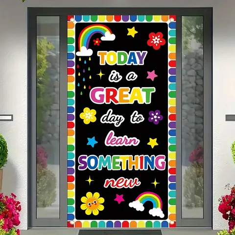 Rideau de Porte en Polyester Rentrée Scolaire Thème Campus Décoration Entrée Citation Inspirante Suspension Murale Salle de Classe Maison