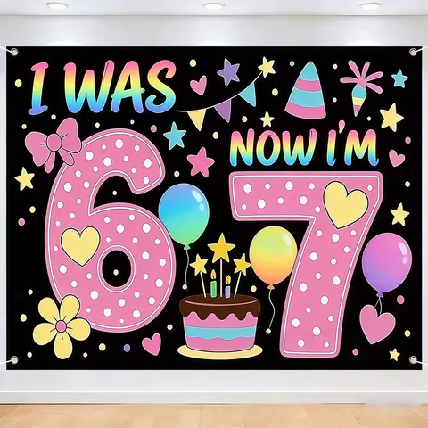 7th Birthday Party Backdrop Cloth Cartoon Number Theme Polyester Printed Photography Background For Kids Party Decor Prop