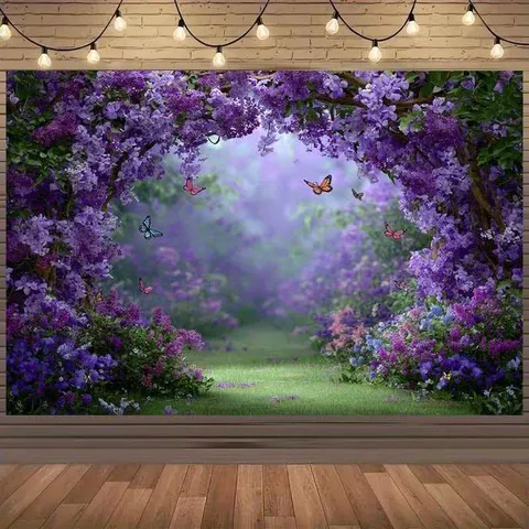 Blumenwand Thema Fotografie Hintergrund Träumerischer Blumengarten Schmetterling Hintergrundtuch Polyester Wandbehang Für Hochzeit Party Fotostudio Requisite
