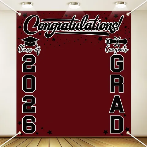 Congratulations Class Of 2026 Graduation Photography Backdrop Polyester Pongee Congrats Grad Party Decoration Photo Booth Banner Background