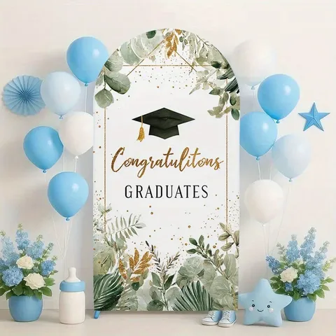 Graduation Arched Backdrop Cover Congrats Grad Party Decoration Arched Wall Cover Elastic Polyester Photo Background Graduation Ceremony Decor