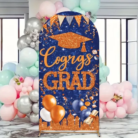 Graduation Arched Backdrop Cover Congrats Grad Party Decoration Arched Wall Cover Elastic Polyester Photo Background Graduation Ceremony Decor