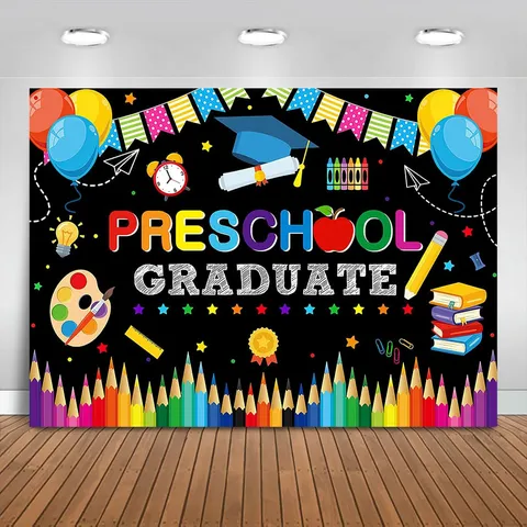 Fondo de Graduación de Preescolar Cartel Nuestro Futuro Es Tan Brillante Lápiz de Color Sol Poliéster Decoración de Fiesta Tela de Fondo