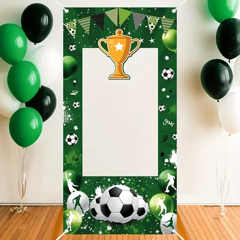 Soccer Theme Party Backdrop Football Trophy Pattern Photo Booth Prop Polyester Sports Event Decoration Background Cloth