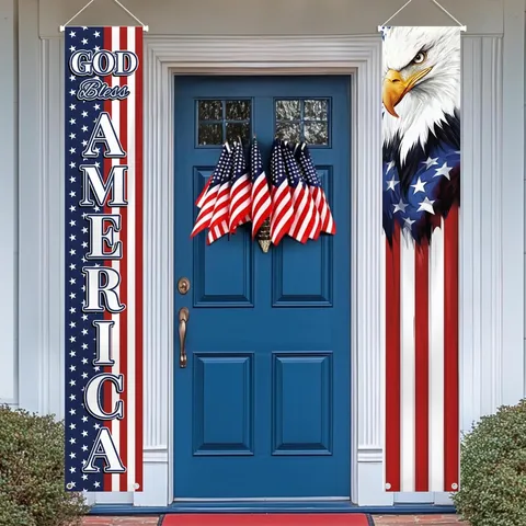 US 250th Anniversary Patriotic Porch Banners God Bless America Polyester Flag Couplets For Independence Day Door Decor