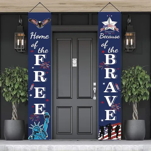 US 250th Anniversary Patriotic Porch Banners God Bless America Polyester Flag Couplets For Independence Day Door Decor