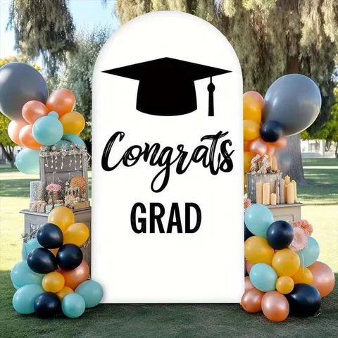 Arched Backdrop Cover Congrats GRAD Graduation Theme Photography Background Polyester Fabric Party Decoration Backdrop For Ceremony