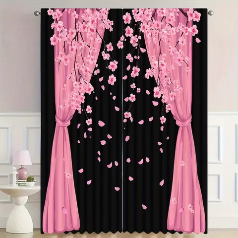 Romantische Kirschblüte Thema Vorhänge Verdunkelung Bedruckt Polyester Fenster Vorhänge Für Schlafzimmer Wohnzimmer Japanischen Stil Dekoration
