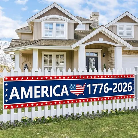 America 250th Anniversary Decorative Banner 1776-2026 Independence Day Outdoor Fence Yard Decoration Polyester Commemorative Flag