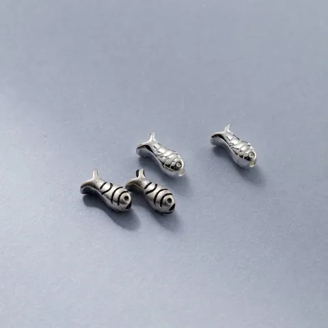 S925 Sterling Silver Fish Spacer Beads Patterned Small Fish Through Hole Vintage Oxidized Loose Beads For Jewelry Making DIY Accessories