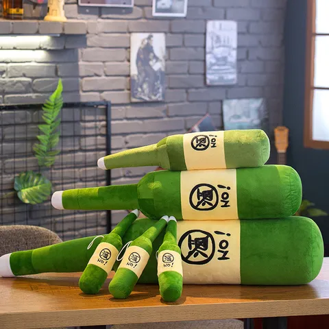 Creative Beer Bottle Plush Toy Pillow Simulation Green Bottle Stuffed Toy Soft Throw Pillow For Home Car Birthday Christmas Gift