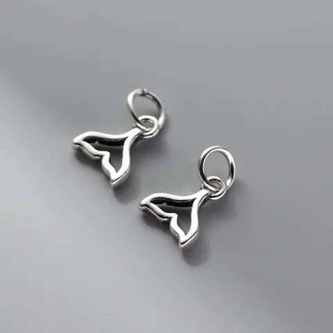 S925 Sterling Silver Fish Tail Charm Hollow Out Fishtail Pendant For DIY Bracelet Necklace Retro Handmade Jewelry Accessories Making Finding