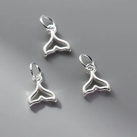 S925 Sterling Silver Fish Tail Charm Hollow Out Fishtail Pendant For DIY Bracelet Necklace Retro Handmade Jewelry Accessories Making Finding