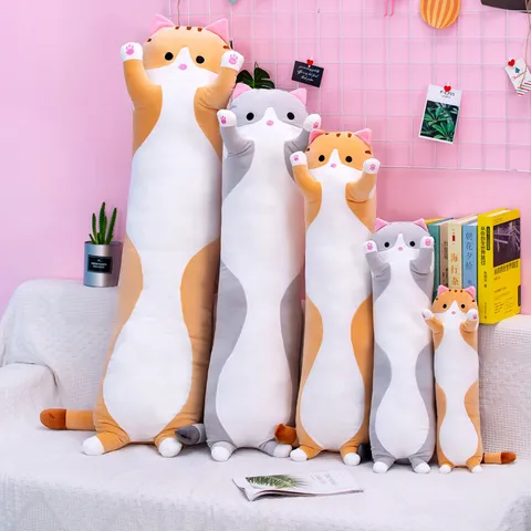 Niedliche Cartoon Katze Plüschtier Lange Körper Kissen Kuscheltier Weiche Daunen Baumwolle Komfort Geschenk Für Schlafzimmer Wohnzimmer Unisex