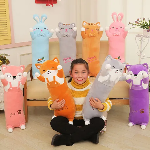 Soft Long Animal Plush Body Pillow Cute Cat Rabbit Fox Stuffed Pillow For Sleeping Removable Washable Home Decor Gift For Girls