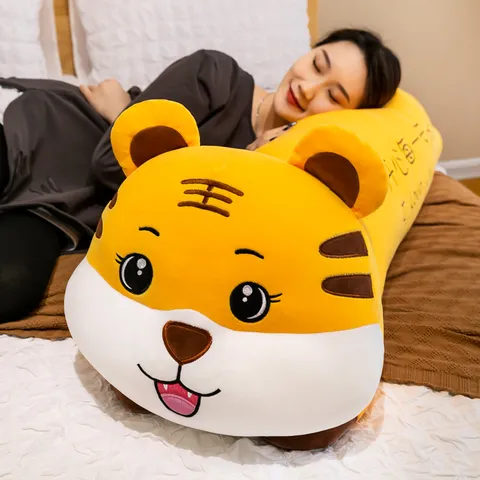 Cute Tiger Plush Toy Long Pillow Animal Stuffed Doll Soft Year Of The Tiger Mascot Sleeping Companion Bed Decor Gift