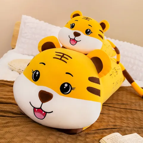 Cute Tiger Plush Toy Long Pillow Animal Stuffed Doll Soft Year Of The Tiger Mascot Sleeping Companion Bed Decor Gift