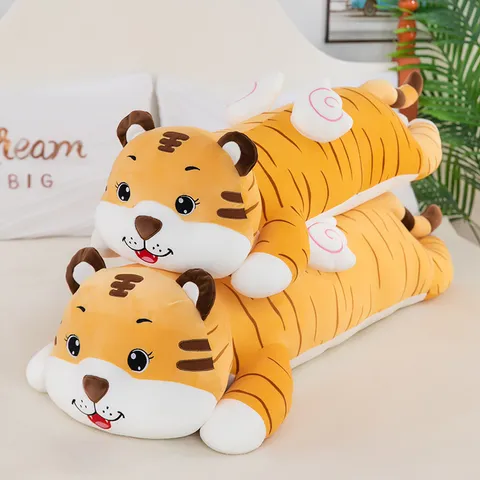 Süßer Engel Tiger Plüschtier Langes Körperkissen Weiches Stofftier Gestreiftes Beinklemmen Schlafkissen Für Zuhause Schlafzimmer Geschenk