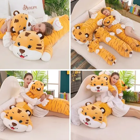 Süßer Engel Tiger Plüschtier Langes Körperkissen Weiches Stofftier Gestreiftes Beinklemmen Schlafkissen Für Zuhause Schlafzimmer Geschenk