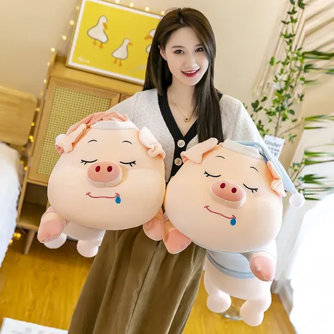 Large Sleeping Pig Plush Toy Long Pillow Soft Stuffed Animal Body Cushion Pink Blue Piggy Doll For Bed Sofa Girls Gift