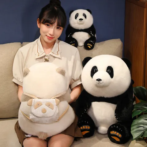 Realistic Panda Plush Toy Backpack Soft Soothing Animal Doll Stuffed Panda Mascot Birthday Gift For Kids Home Decor Simulation Bear