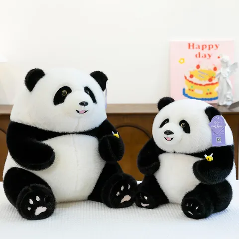 Peluche Panda Realistico Viso Sorridente Con Ape Decorativa Morbido Animale Di Stoffa Cuscino Di Compagnia Per Bambine Regalo Di Compleanno Casa