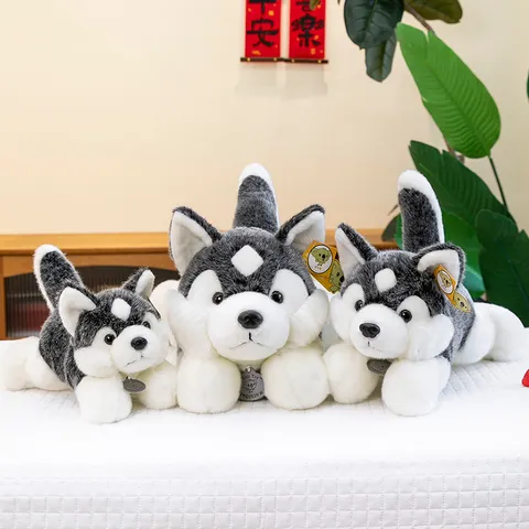 Simulation Husky Plush Toy Lying Realistic Dog Stuffed Animal Doll Soft Puppy Throw Pillow Birthday Gift For Kids Boys Girls Women