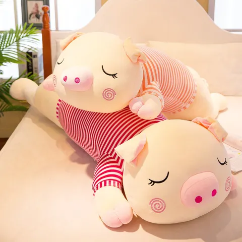 Long Striped Pig Plush Toy Soft Cute Piggy Stuffed Animal Down Cotton Body Pillow For Kids Valentine Gift Home Decor
