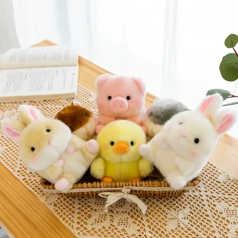 Ciondolo Portachiavi in Peluche Creativo a Forma di Animale Sferico Morbido Ciondolo da Borsa per Zaino Coniglio Maiale Pulcino Panda Mucca Criceto Regalo