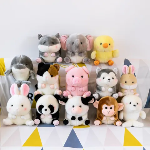 Cute Round Soft Plush Animal Toy Stuffed Cartoon Pig Penguin Panda Hamster Doll Birthday Festival Gift Machine Claw Doll Accessory