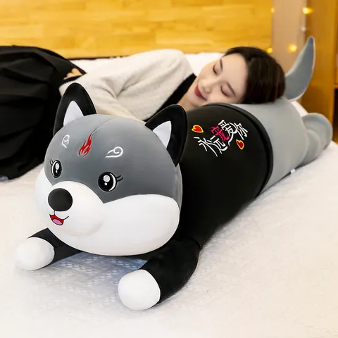 Cute Long Husky Plush Pillow Soft Stuffed Animal Body Pillow For Sleeping Kawaii Dog Doll Gift For Kids Women Decoration