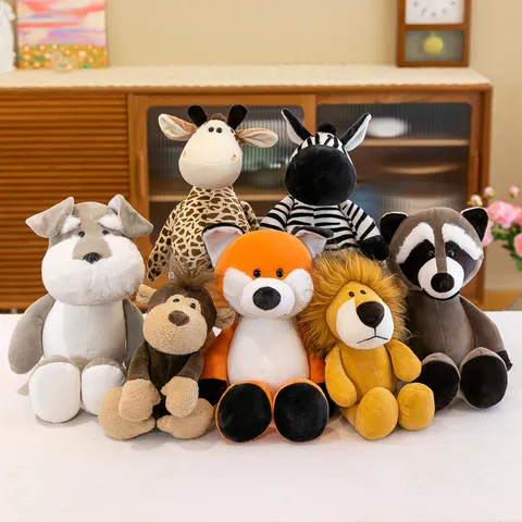 Forest Animal Plush Toy Soft Short Plush Stuffed Animal Cartoon Panda Tiger Zebra Giraffe Lion Doll Pillow Birthday Gift For Kids