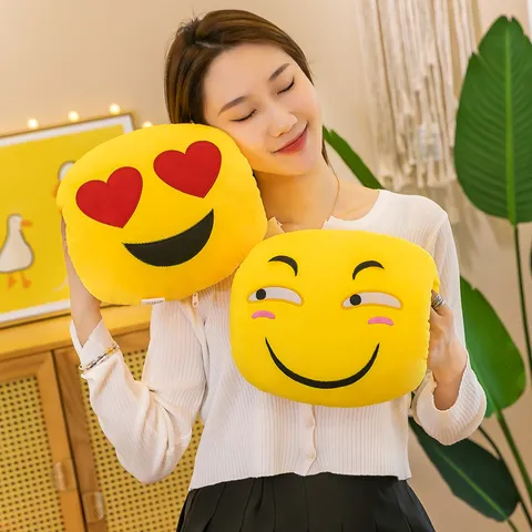 Emoji Smiley Face Plush Nap Pillow Hand Warmer Soft Round Decorative Cushion For Office School Student Home Gift Women