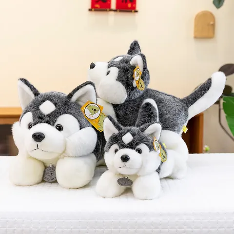 Simulation Husky Plush Toy Lying Realistic Dog Stuffed Animal Doll Soft Puppy Throw Pillow Birthday Gift For Kids Boys Girls Women