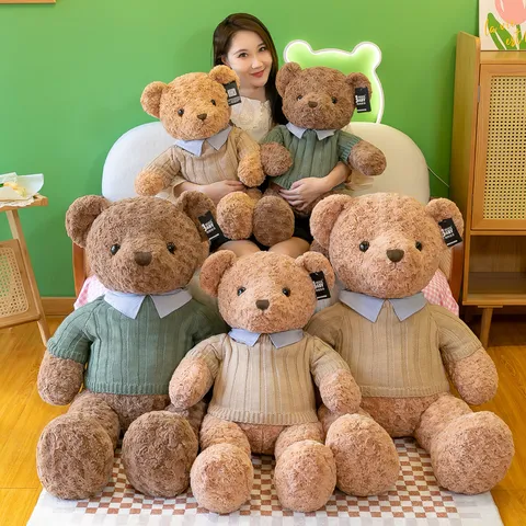 Teddybär Plüschtier Stofftier Mit Strickpullover Weiche Kissenpuppe Für Kinder Mädchen Geburtstagsgeschenk Wohndekor