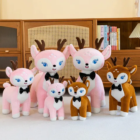 Simpatico Peluche a Forma di Cervo Sika Maculato Morbida Bambola di Renna Imbottita Con Fiocco E Ricamo di Tulipano Regalo