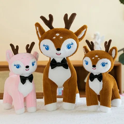 Simpatico Peluche a Forma di Cervo Sika Maculato Morbida Bambola di Renna Imbottita Con Fiocco E Ricamo di Tulipano Regalo