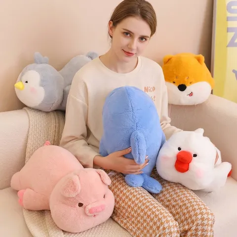 Cute Cartoon Animal Plush Toy Soft Stuffed Penguin Shiba Inu Pig Dolphin Nap Pillow Office Sleeping Cushion Home Decor Gift