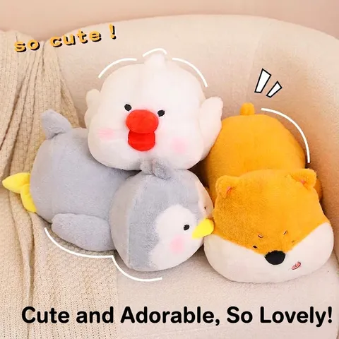 Cute Cartoon Animal Plush Toy Soft Stuffed Penguin Shiba Inu Pig Dolphin Nap Pillow Office Sleeping Cushion Home Decor Gift