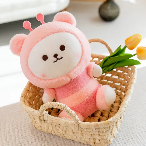 Cute Transforming Bee Teddy Bear Plush Toy Soft Stuffed Animal Doll Honeycomb Bee Dress Up Bear Toy Gift For Kids Girls Home Decor