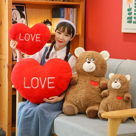 Valentine Day Love Transforming Bear Plush Toy Teddy Bear Red Heart Pillow Gift For Girls Women Cute Soft Stuffed Animal Home Decor