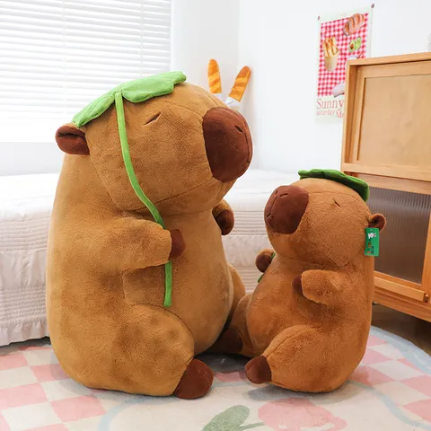 Cute Capybara Plush Toy Stuffed Animal With Lotus Leaf Hat Soft Plush Doll Hugging Pillow Birthday Gift For Kids