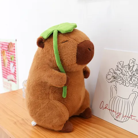 Cute Capybara Plush Toy Stuffed Animal With Lotus Leaf Hat Soft Plush Doll Hugging Pillow Birthday Gift For Kids