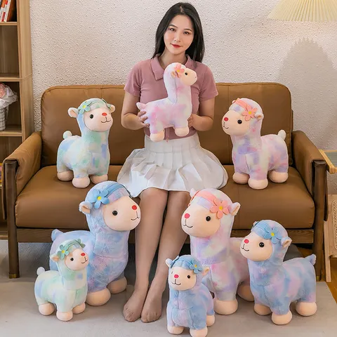 Cute Rainbow Alpaca Plush Toy Soft Tie Dye Stuffed Animal Alpaca Doll Pillow For Kids Girls Birthday Gift Home Decor