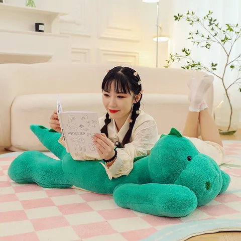 Grande Dinosauro di Peluche Verde Morbido Cuscino Dinosauro Lunga Bambola Animale di Peluche Per Bambini Divano Arredamento Soggiorno Regalo