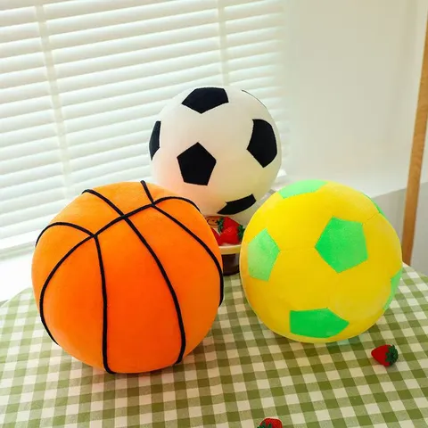 Sports Theme Soccer Basketball Plush Toy Soft Stuffed Ball Shaped Pillow For World Cup Fans Souvenir Gift Kids Home Decor
