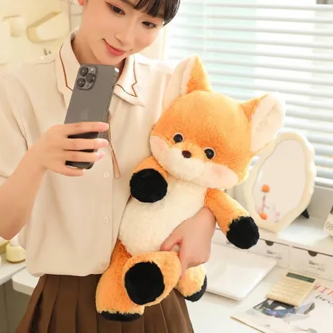 Forest Fox Wolf Plush Toy Soft Stuffed Animal With Denim Dress Overalls For Kids Soothing Home Decor Cute Healing Doll