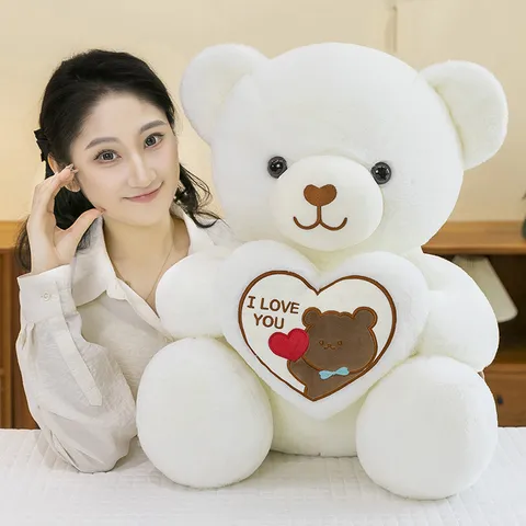Romantic Teddy Bear Holding Heart I Love You Embroidered Heart Plush Toy Soft Rabbit Plush Valentine Day Gift For Girlfriend Stuffed Animal