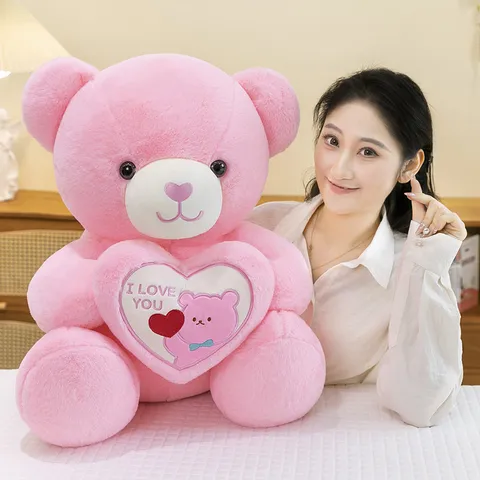 Romantic Teddy Bear Holding Heart I Love You Embroidered Heart Plush Toy Soft Rabbit Plush Valentine Day Gift For Girlfriend Stuffed Animal