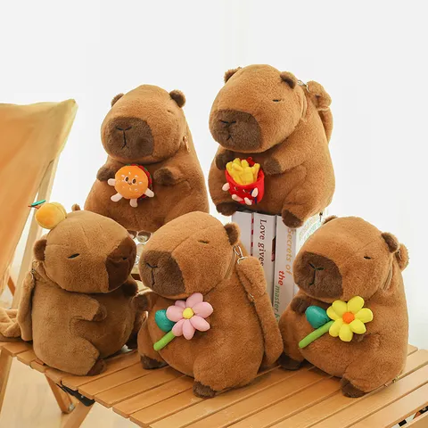 Cute Capybara Plush Backpack Cartoon Stuffed Animal Toy Bag With Burger Fries Flower Orange Accessories For Kids Women Gifts